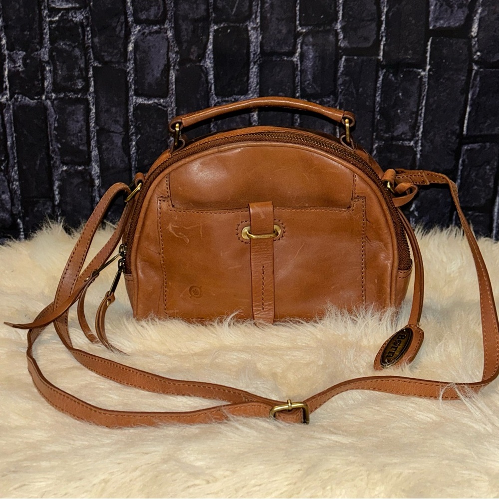 BORN Distressed Leather Saddle Crossbody Satchel Bag Adjustable Strap GUC